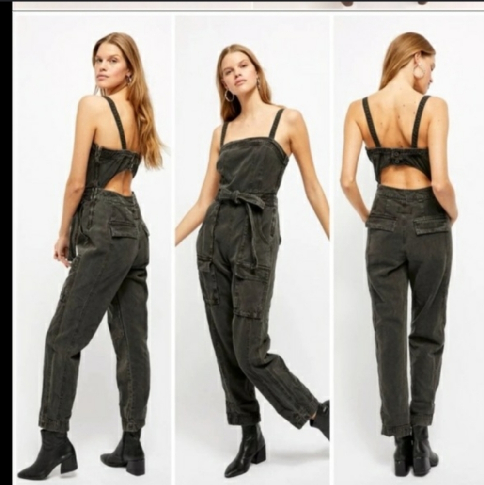 NWT Free people overalls size m gray